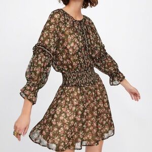 Zara floral smocked beaded peasant mini dress